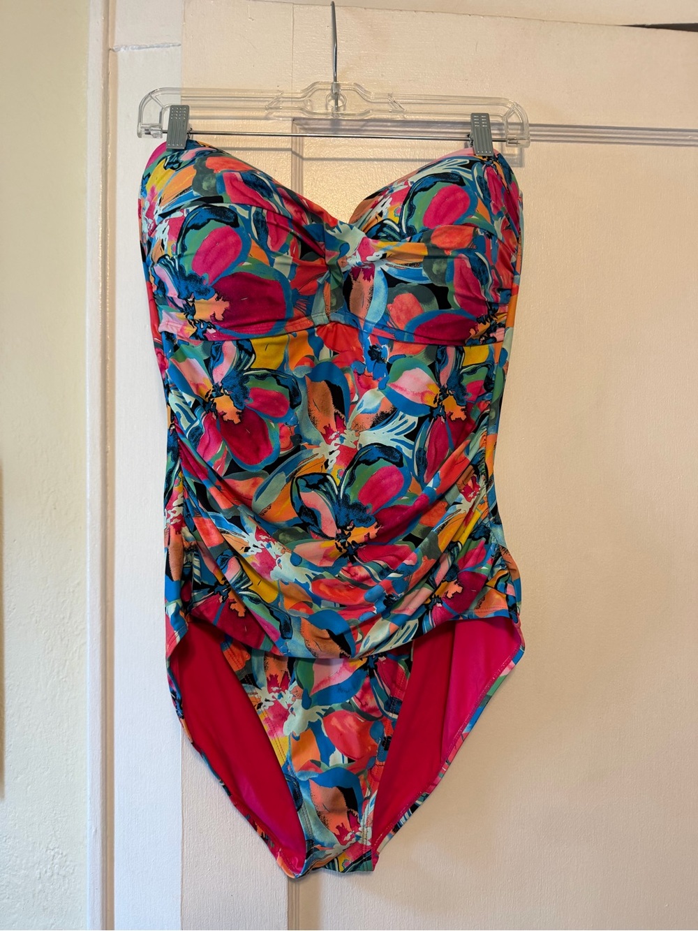 Anne Cole Twist Front One Piece bathing suit RARE Mod Tropical print size 16